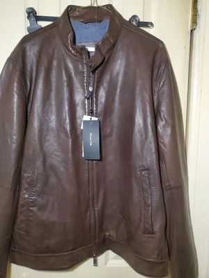Chaqueta de cuero Massimo Dutti para hombre marrón oscuro chaqueta de motocicleta cremallera talla: XL delgada Foto 1 de 3