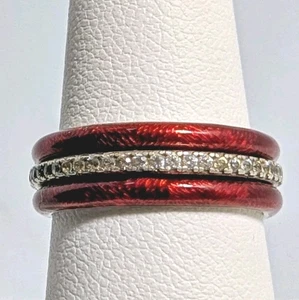 Hidalgo 925 rot Emaille & Diamonique CZ Stapel Band Ring 3er Set Größe 8 - Bild 1 von 7