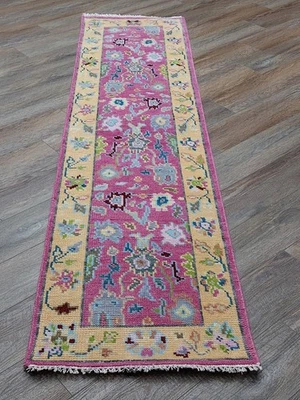 Bohemian Oushak Turkish Rug ,Oushak Turkish Hand Made Contemporary Rug, 2x8 Ft - Image 1 of 4