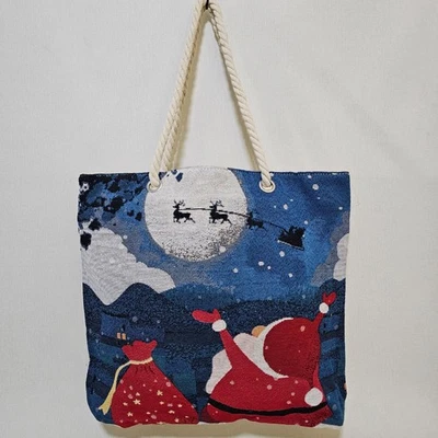 Санта-Клаус олень холст сумка с короткими ручками подарок сумка веревки ручки молнии закрыть виниловая подкладка - Изображение 1 из 4