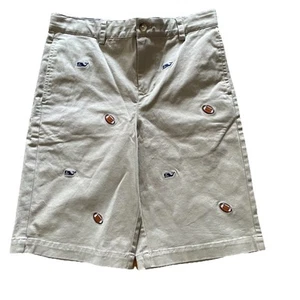 Vineyard Vines Youth Boys Club Shorts Embroidered Football Whale Khaki Preppy 12 - Picture 1 of 9