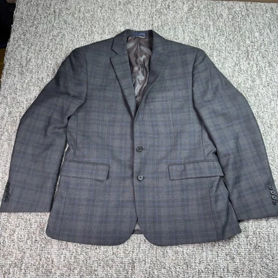 Ryan Seacrest Men's 40S Blazer Check Plaid Gray Blue Sport Coat Jacket Wool - Image 1 of 4