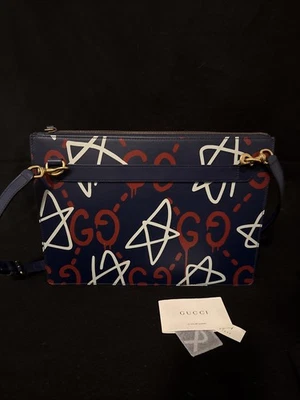 Bolsa carteiro Gucci GucciGhost couro grande azul/vermelho/branco - Imagem 1 de 4