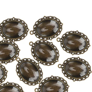 10 Sets Glass Patch Pendant Oval Trays Glass Cabochon Clear Dome Tiles DIY - Bild 1 von 22