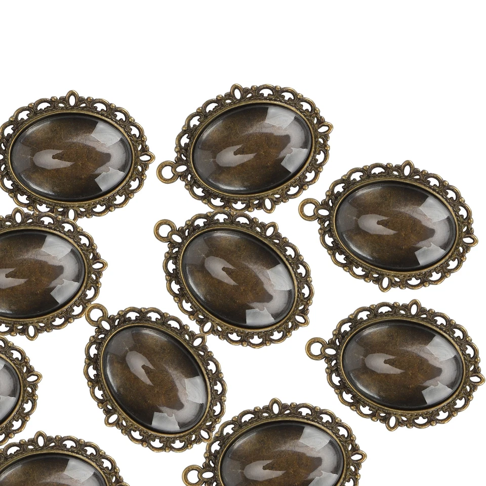 10 Sets Glass Patch Pendant Oval Trays Glass Cabochon Clear Dome Tiles DIY - Bild 1 von 4