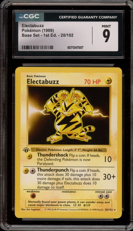 Pokemon Electabuzz Base Set Shadowless 1st Edition Rare #20 CGC 9 Mint - Image 1 of 2