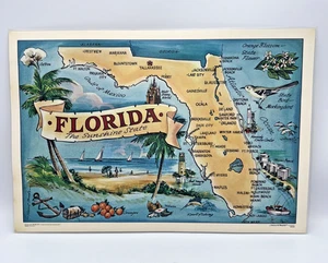 Florida The Sunshine State 1970er laminiert Tischset Karte 17" x 11 1/2" Vintage - Bild 1 von 17