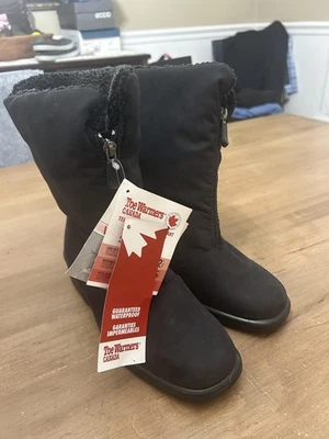 Botas calentadoras de puntera para mujer negras impermeables aisladas cremallera lateral forradas de lana nieve Foto 1 de 4