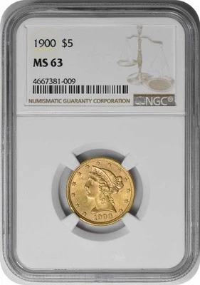 1900 年 5 美元黄金自由女神头像 MS63 NGC — 第 1/2 张图片