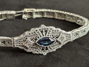Lovely ESEMCO Art Deco Sterling Silver Filigree Bracelet w/ Gems - AMAZING! - Picture 1 of 11