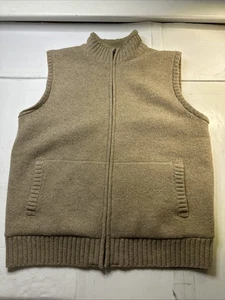 LL Bean Mens Lambswool Knit Fleece Lined Full Zip Sweater Vest Khaki Sz- M #2159 - Picture 1 of 13