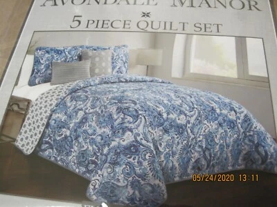 Avondale Manor Juego de 5 edredones completos/queen, paisley azul; "Dominica"; 88" x 88" Foto 1 de 4