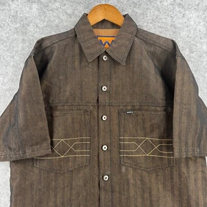 Webs Jeans Button Up Mens Large Brown Denim Shirt Gold Stitching 90S Retro - Picture 1 of 12