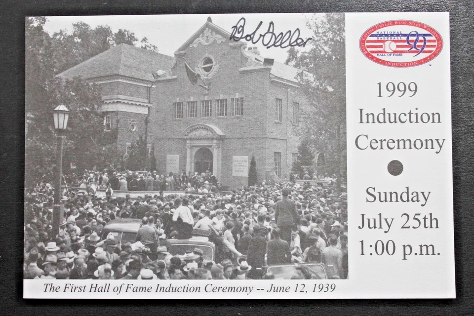 Bob Feller (d.2010) Cleveland Indians Autographed HOF Induction Postcard JSA - Image 1 of 4