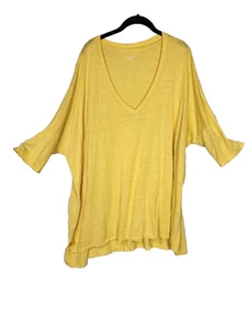 Top tunica Eileen Fisher taglia grande slub lino giallo orlo hi lo - Foto 1 di 3