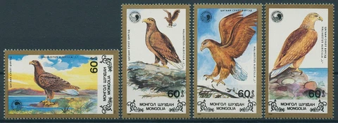 Mongolia Stamps 1988 MNH White-Tailed Sea Eagle Birds of Prey Eagles 4v Set Cover