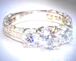 2.50Ct Round Real Moissanite Bridal Engagement Ring 14K White Gold Plated Silver - Picture 1 of 10