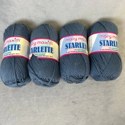 Mary Maxim Starlette Yarn Skein 4 ply Knitting Worsted Blue 121 Lot of 4 Vintage - Image 1 of 4
