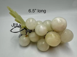 Vintage Alabaster Marble Grape Cluster Natural Stone Fruit Ornament Metal Stem - Picture 1 of 5