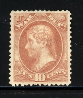 SCOTT #O88 1873 10 CENT WAR DEPARTMENT OFFICIAL ISSUE MH OG VF CAT $140! - Image 1 of 2