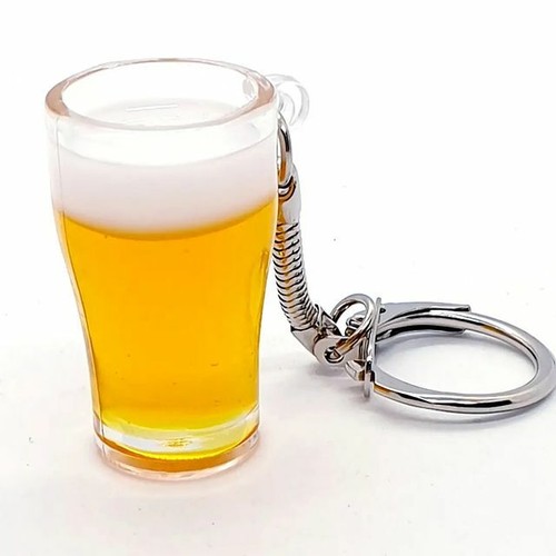 Handmade PINT OF LAGER KEYRING pint MINIATURE key chain BEER drink PUB ...