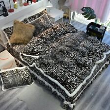 Luxury Thicken Warm Velvet Flannel Fleece Leopard Print Bedding Set Duvet Cover