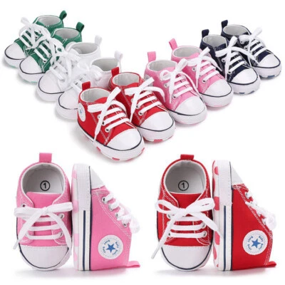 0-18 Months Newborn Baby Boy Girl Pram Shoes Toddler Canvas Non-slip Soft Bottom - Image 1 of 4