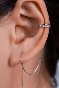 Sterling Silver CZ Ear Cuff Threader Earrings Sparkly Jewellery Womens Girls - Picture 1 of 6