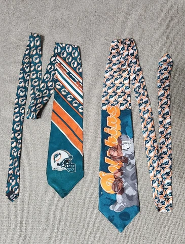 MIAMI DOLPHINS NECK TIES NECKTIE PAIR 2 NFL FOOTBALL FAN MENS LOT DRESS CLOTHING Cover