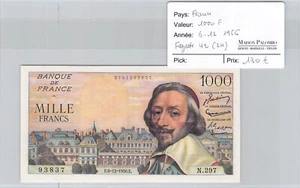 Ticket France - 1000 FRANCS - 12.6.1956 - Fayette 42(24) - N.297 - N°93837 - Picture 1 of 2