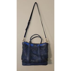Cole Haan Navy Blue Woven Crossbody Strap Tote Purse