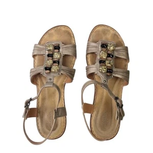 Clarks Artisan Embellished Sandals Strappy Gold Leather Size 8M - Picture 1 of 10