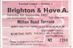 1980/81 SOUTHAMPTON V BRIGHTON & HOVE ALBION 06-09-1980 DIVISION 1 MATCH TICKET - Picture 1 of 1