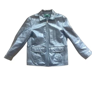 Lauren Ralph Lauren womens Leather Jacket Green Label Full Zip 4 pocket front SM - Picture 1 of 11