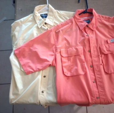 Bimini Bay 短袖通风户外钓鱼衬衫 (2) 橙色和黄色 尺寸 Med — 第 1/4 张图片