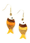 Fish Shape Wood Carved Hook Earrings Handmade by Wichi Indians in Argentina 