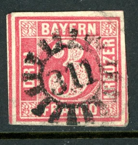 Germany States 1862 Bavaria 3 Kr Rose Scott #10 VFU H658 - Picture 1 of 6