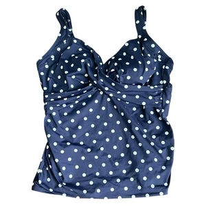 Lands' End Women's Navy Blue Polka Dot Tankini Swim Tank Top Plus 16D NWT - Picture 1 of 10