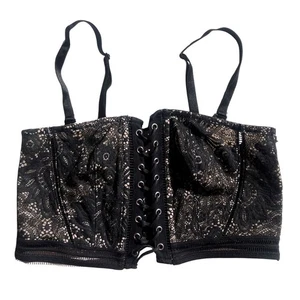 Reggiseno Victoria’s Secret nero pizzo floreale bustier corsetto stringato taglia large - Foto 1 di 5