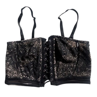 Victoria’s Secret Black Lace Floral Bustier Corset Lace-Up Bra Top Size Large - Image 1 of 4