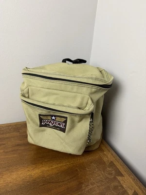复古 JanSport Adventure 皮革底部棕褐色/卡其色背包 80 年代 90 年代 — 第 1/4 张图片