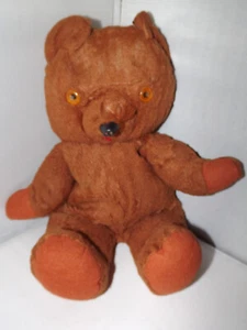 Vintage Plush Brown Teddy Bear Orange Eyes 15" Stuffed Animal (Missing Tag) - Picture 1 of 11
