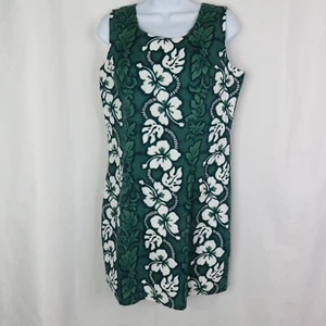 Ky's Hawaii Floral Hawaiian Dress Size L Sheath Aloha Green Flower Panel Cotton - Picture 1 of 9