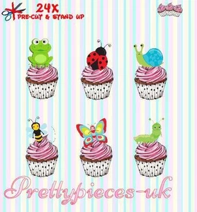 Garden Bugs 24 Stand-Up Pre-Cut Wafer Paper Cup cake Toppers - Bild 1 von 4