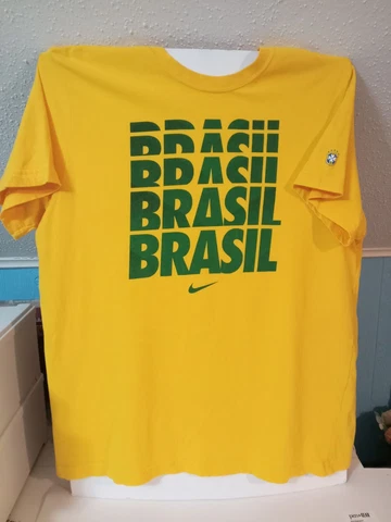 Nike T-Shirt Size XXL Yellow Slim Fit Brasil CBF Futbol Soccer Short Sleeve Cover
