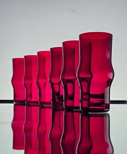 Kaj Franck set of six ruby red drinking glass Nuutajarvi 1950s - Picture 1 of 10
