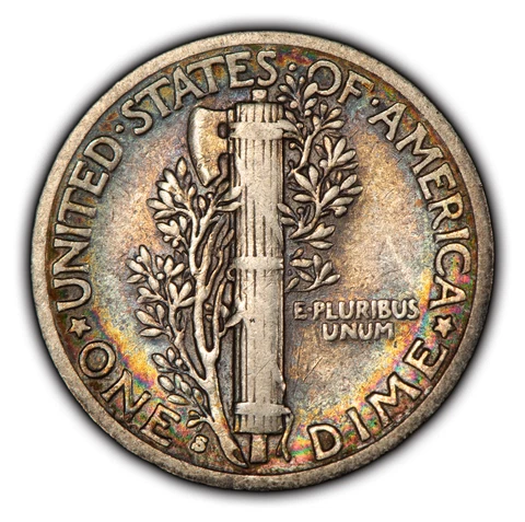 1938-S 10c Mercury Silver Dime - Rainbow Circulation Toning - SKU-Y5326 Cover