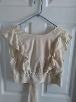 Francesca's Beatrice Ruffle Sleeve Tie Back Tank Top Size M Light Tan - Image 1 of 4
