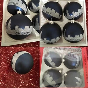 Chicago Christmas Ornaments Illinois Skyline Glass VITBIS POLAND 4 Pack New - Picture 1 of 7