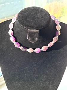 Amethyst and blue chalcedony memory wire choker necklace - Picture 1 of 3